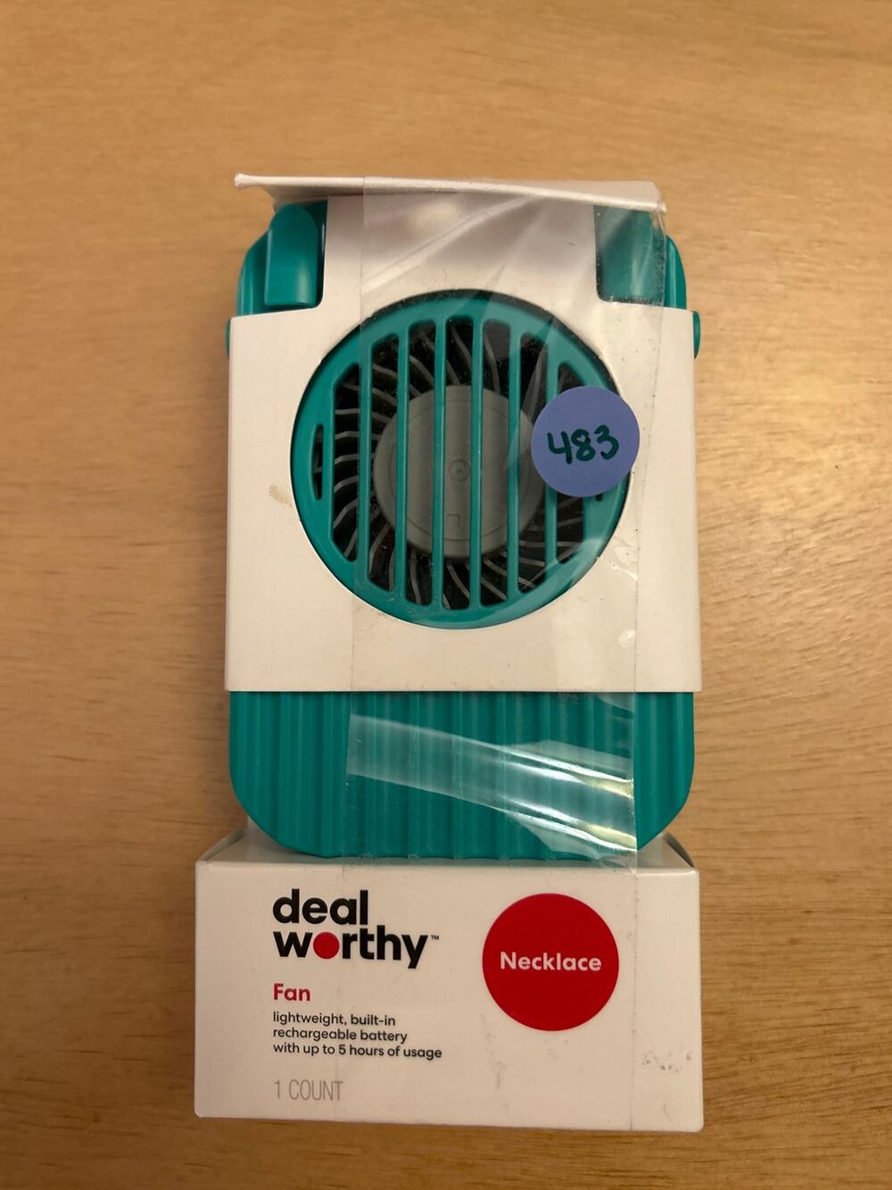 deal worthy personal fan necklace w/clip rechargeable battery 5hr usage dk green